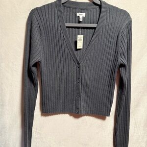 Aerie Charcoal Ribbed Cardigan
